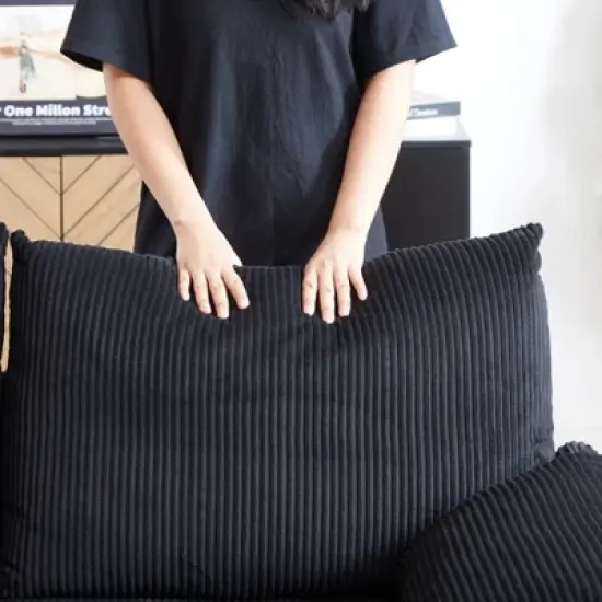 MAYEERTY 64.5 Sleeper Sofa Bed 3 in 1 Adjustable Pullout 2 Pillows Side Pockets Soft Corduroy Convertible image {11}