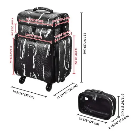 Byootique Soft Sided Rolling Makeup Train Case Cosmetic Organizer Crocodile Makeup Case Trolley Makeup Artist image {3}