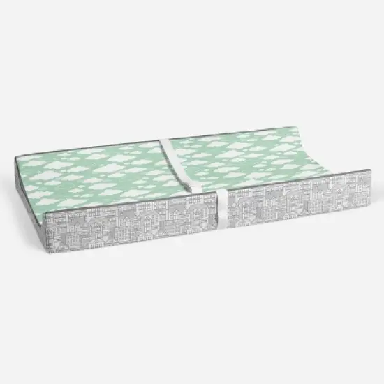 Bacati - Clouds in the City Mint/ Clouds Quilted Changing Pad Cover image {3}