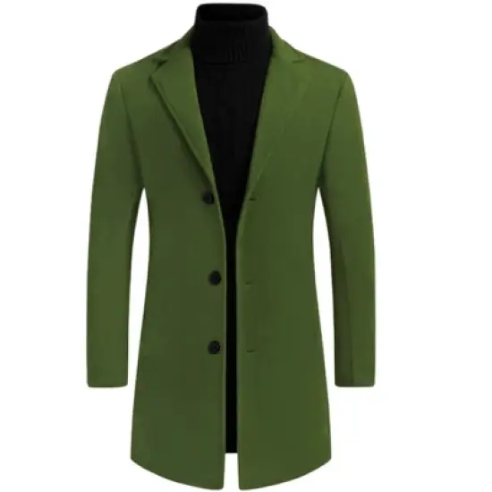 Lars Amadeus Men's Slim Fit Winter Notched Lapel Single Breasted Long Jacket Overcoat image {7}
