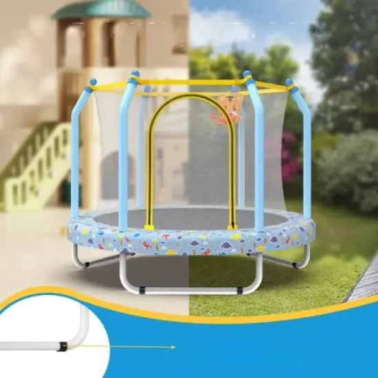 DSVIMOY Trampoline, 55" Kids Trampoline with Basketball Hoop, Indoor Outdoor Recreational Trampoline, Multicolored, 55"*55"*44" image {4}