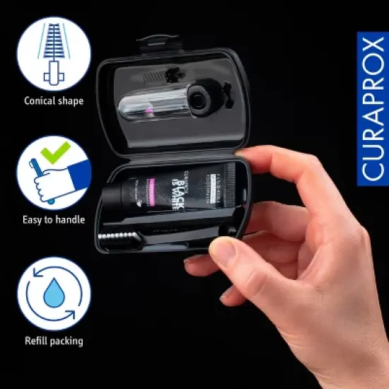 Curaprox Travel Set, Black is White, Ultra Soft Toothbrush + Interdental Brush + Toothpaste &ndash; Gentle, Stylish, Effective image {3}