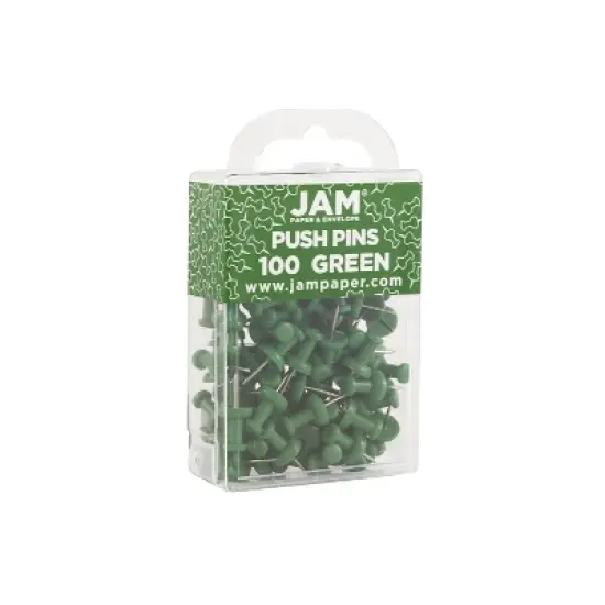 JAM Paper Colored Pushpins Green Push Pins 2 Packs of 100 (2242954A) image {1}