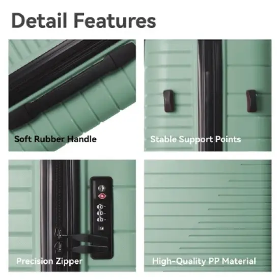 NAYSAYE Luggage PP Hardshell 3 Piece Spinner Set with TSA Lock and Ergonomic Handles for Travel, Dark Green, 20.47"*11.22"*29.33" image {2}