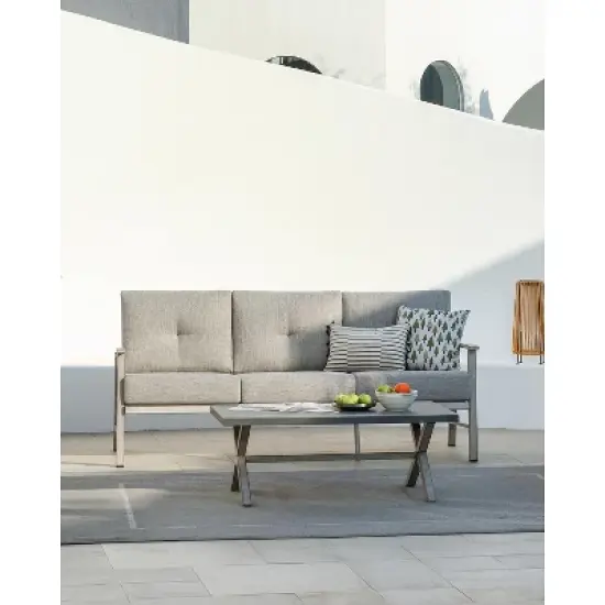 COWLOWN 3-Seater Outdoor Patio Sofa, Aluminum Frame Couch with Soft Cushions, All-Weather Furniture for Balcony, Poolside, Lawn image {5}