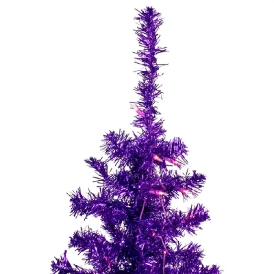 Northlight 6' Pre-Lit Purple Artificial Tinsel Christmas Tree, Clear Lights image {2}
