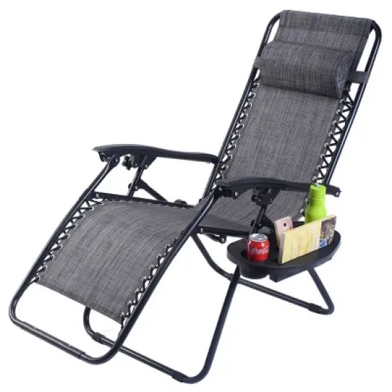 Costway 2PC Folding Zero Gravity Reclining Lounge Chairs Beach Patio W/Utility Tray image {3}