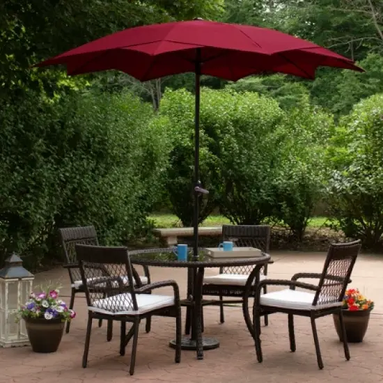 Northlight 8.85ft Outdoor Patio Lotus Umbrella with Hand Crank, Burgundy image {1}
