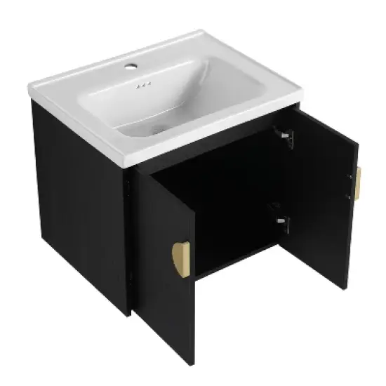 Bathroom Vanity with Sink and Soft Close Door for Small Bathrooms, Black - ModernLuxe image {9}