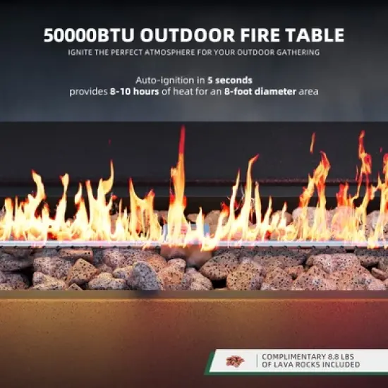 UPHA 42"  Outdoor Propane Fire Pit Coffee Table, Rectangular Patio Heater w 50,000 BTU Stainless Steel Burner, Tank Table and Rain Cover image {3}