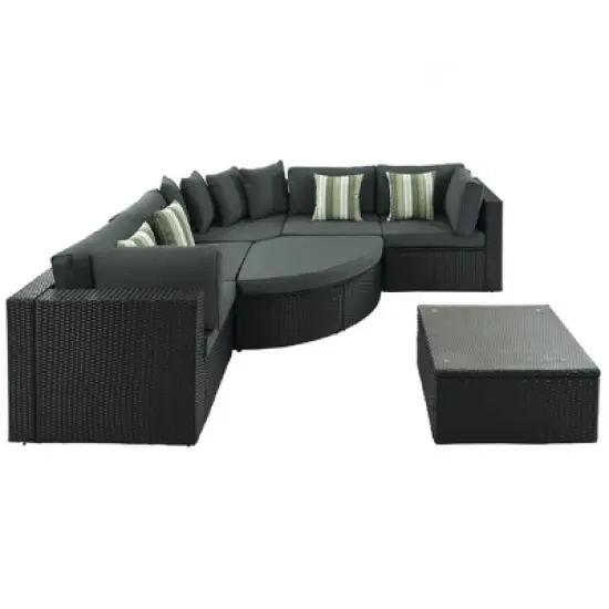 7pc Wicker Patio Seating Set with Cushions & Striped Pillows - Gray - GODEER image {12}