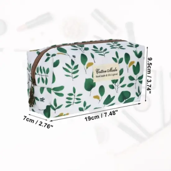 Unique Bargains Women's Printed Makeup Bag White Green 1 Pc image {4}