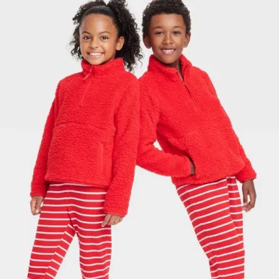 Kids' Faux Shearling Matching Family Half Zip-Up Pullover - Wondershop&trade; Red image {5}