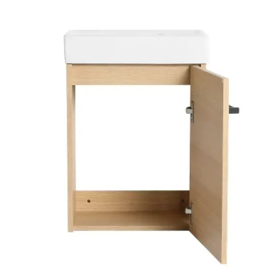 GDFStudio Zebulon Small Wall-Mounted Bathroom Vanity with Ceramic Sink and Mental Handle image {9}