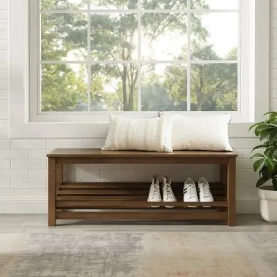 Modern Farmhouse Solid wood Shoe Storage Entry Bench Rustic Oak - Saracina Home image {3}