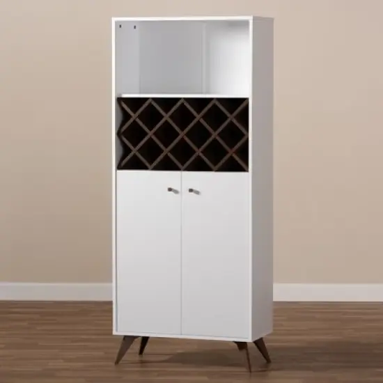 Serafino and Walnut Finished Wood Wine Cabinet White/Brown - BaxtonStudio image {3}