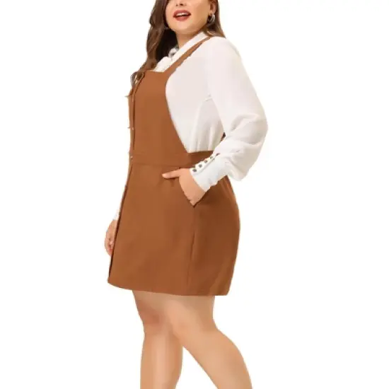 Agnes Orinda Women's Plus Size High Waist A-Line Suede Overall Suspender Dress image {1}