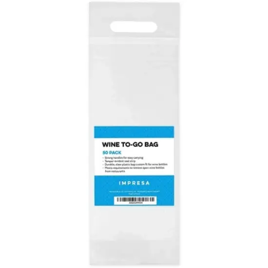 Impresa Clear Plastic To Go Wine Bags with Handles - 50 Pack - Fits 25 oz Bottles - Tamper Proof Seal image {5}