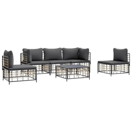 vidaXL Garden Lounge Set Anthracite Poly rattan, powder-coated steel, fabric image {2}