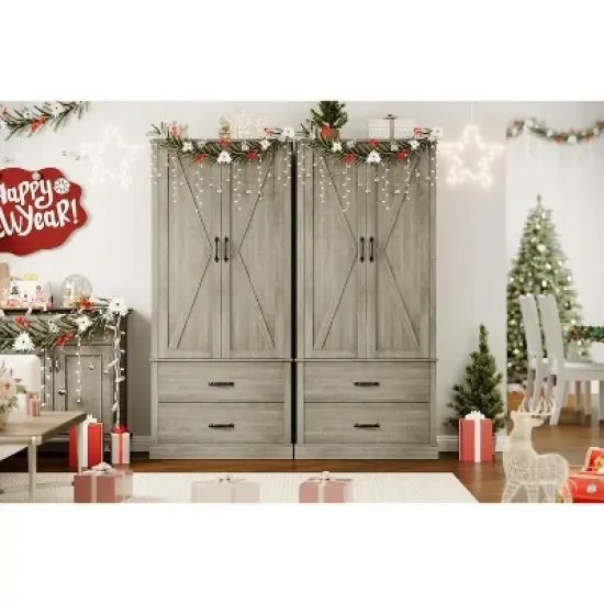 Homhougo Farmhouse Pantry Cabinet with Barn Doors, Drawers, Adjustable Shelves for Kitchen, Dining Room image {3}