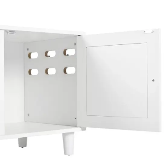 Cat Cabinet Cat House Cat Litter Box Enclosure with Sisal Cat Scratcher & Hooks, Sideboard Storage Cabinet, White - ModernLuxe image {10}