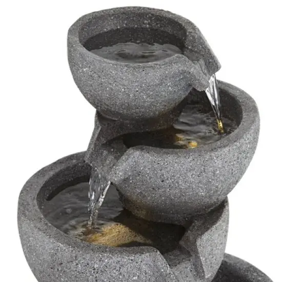 Four Bowls 32" High Large Zen Modern Indoor Outdoor Decor Gray Faux Stone Floor Fountain with Light LED Cascading Outside Garden image {2}