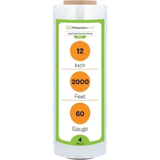 PSBM 4 Rolls 12" x 2000 Ft. x 60 Gauge Clear Cast Hand Stretch Wrap Shrink Film image {8}