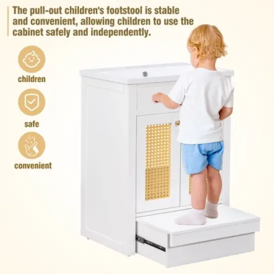 24" Bathroom Vanity with Single Undermount Sink, Combo Storage Cabinet with Pull-out Footrest White-ModernLuxe image {5}