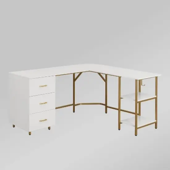 L Shape Home Office Two-Tone Desk with Storage - Techni Mobili image {11}