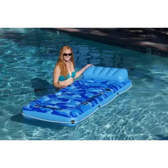 Swimline 80" Inflatable 1-Person Camouflage Sumo Sized Swimming Pool Floating Air Mattress Raft - Blue image {1}