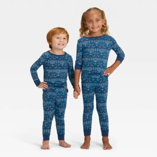 Toddler Hanukkah Ribbed Long Sleeve Shirt and Pants Holiday Matching Family Pajama Set - Wondershop&trade; Blue image {5}