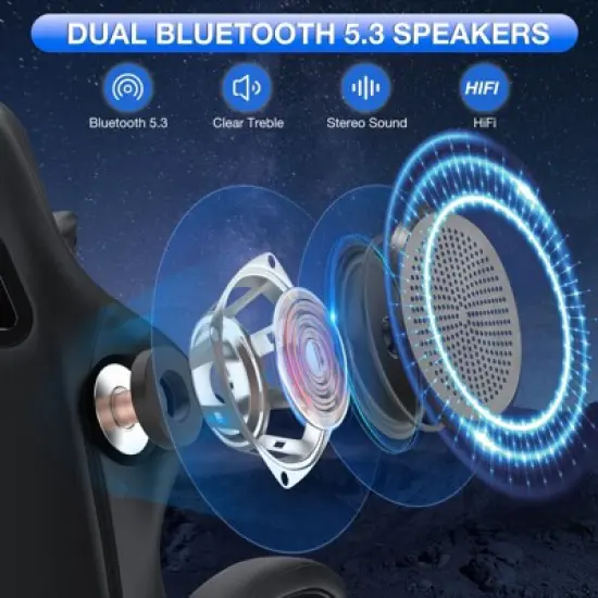 Hoffree Leather Massage Gaming Chair Ergonomic Office PC Chair with Bluetooth Speaker & Footrest image {2}