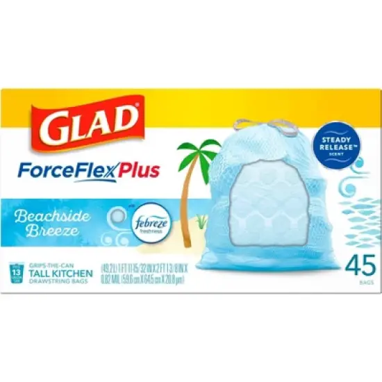 Glad ForceFlex MaxStrength Tall Kitchen Drawstring Trash Bags - Febreze Beachside Breeze - 13 Gallon /45ct image {8}