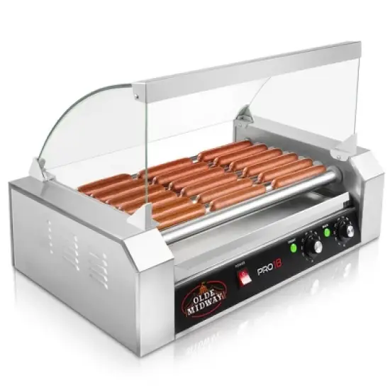 Olde Midway Electric Hot Dog Roller Grill Cooker with Glass Cover, Commercial Grade Machine image {7}