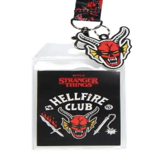 Stranger Things Hellfire Club ID Badge Holder Lanyard w/ 2" Rubber Pendant image {1}