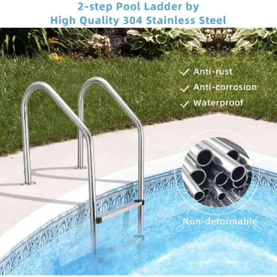 2/3/4/5 Step Inground Pool Ladder &ndash; 304 Stainless Steel Swimming Pool Steps with Non-Slip Treads, Heavy-Duty Ladde image {2}