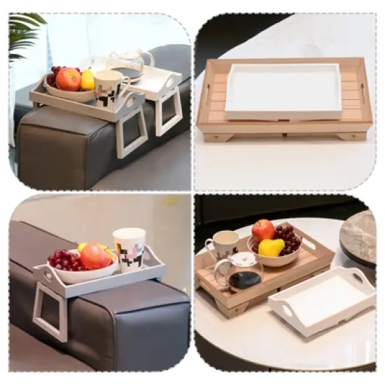 Unique Bargains Portable Wooden Serving Platter Laptop Snack Table Bed Trays with Folding Legs 18.9 x 12.6 x 9.45 inch 2 Pcs image {5}