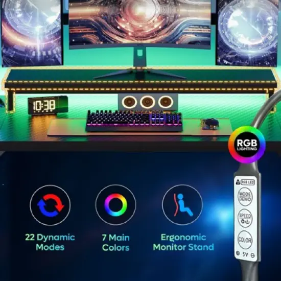 Bestier 52 inch Gaming Desk with Power Strip and LED Monitor Stand for Home Office image {4}