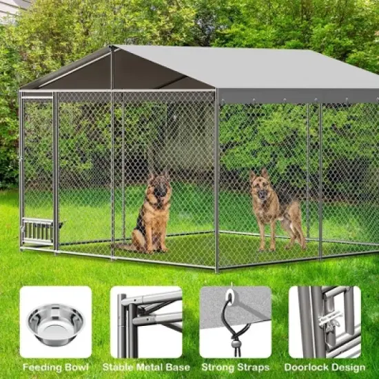 Dog Kennel Outdoor with Waterproof Canopy, Large Dog House with Feeding Doors, Large Dog Kennel Outdoor for Garden Backyard Courtyard image {3}