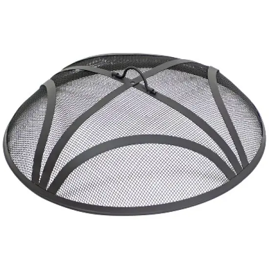 Sunnydaze Outdoor Heavy-Duty Reinforced Steel Round Fire Pit Spark Screen with Ring Handle - Black image {7}