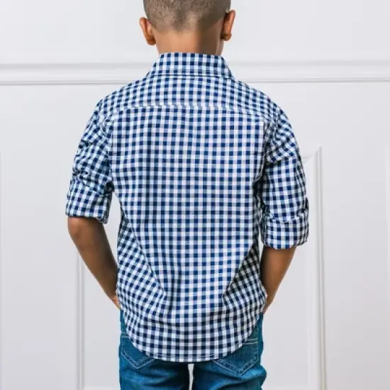 Hope & Henry Boys' Long Sleeve Stretch Poplin Roll-Up Button Down Shirt, Kids image {5}
