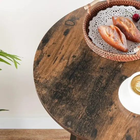 Round coffee table with double-layer storage. 37.4-inch-high legs make it ideal for compact spaces, also suitable as a bar table. Brown. image {6}