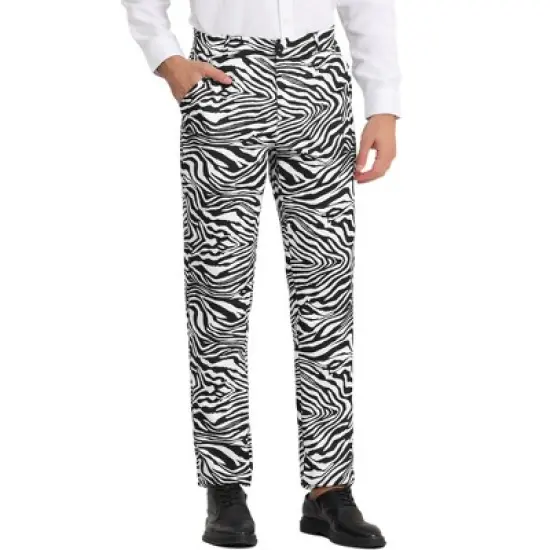Lars Amadeus Men's Flat Front Party Prom Animal Printed Pants image {6}