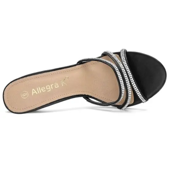 Allegra K Women's Rhinestone Strappy Heel Mules image {3}