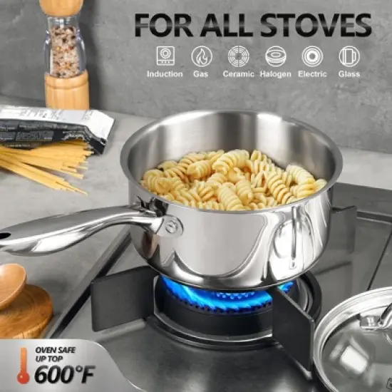 MICHELANGELO Saucepan Set, 18/10 Stainless Steel Sauce Pan with Lid, Tri-Ply Bottom Sauce Pot Set, Nonstick Saucepan, Induction Compatible image {4}
