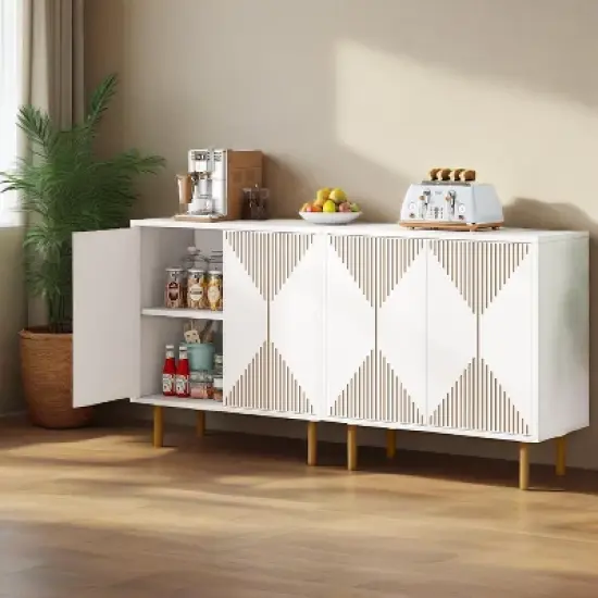 KTMBDW Sideboard Buffet Cabinet - Modern Larger Credenza Kitchen Storage Cabinet with 4 Doors - Accent Buffet Console Table for Dining Room Hallway image {8}