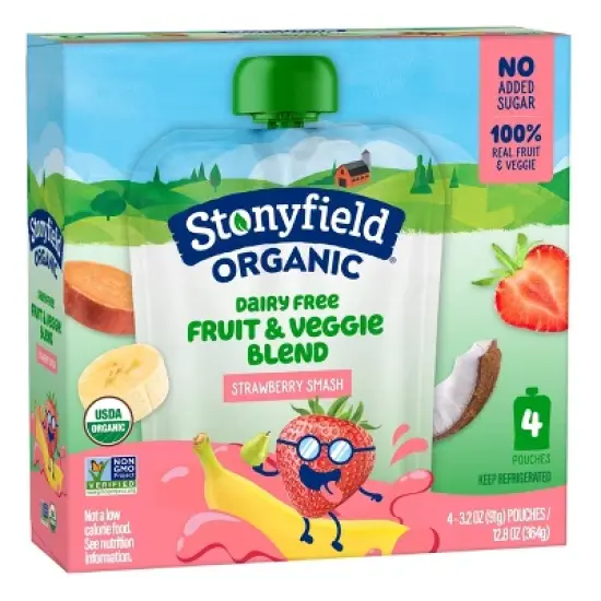 Stonyfield Organic Strawbana Smash Kids' Dairy Free Smoothie - 4ct/3.2oz Pouches image {5}