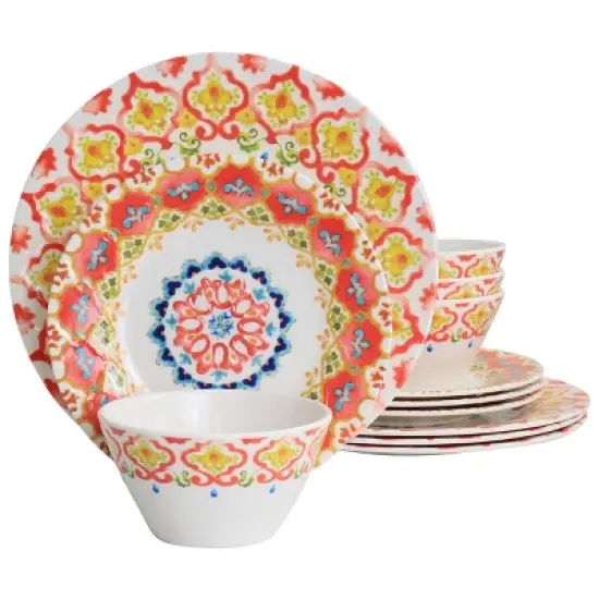 Gibson Laurie Gates California Designs Tamayo 12 Piece Melamine Dinnerware Set in Multi-Color image {8}