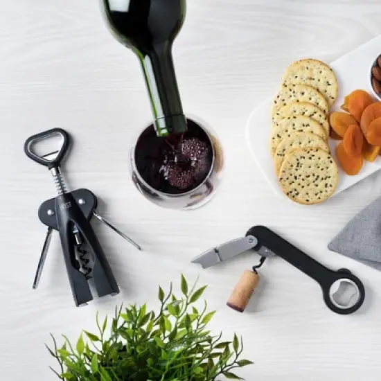 HOST Double Hinged Corkscrew, Black Bottle Opener and Foil Cutter, Wine Key, Bar Accessories image {4}