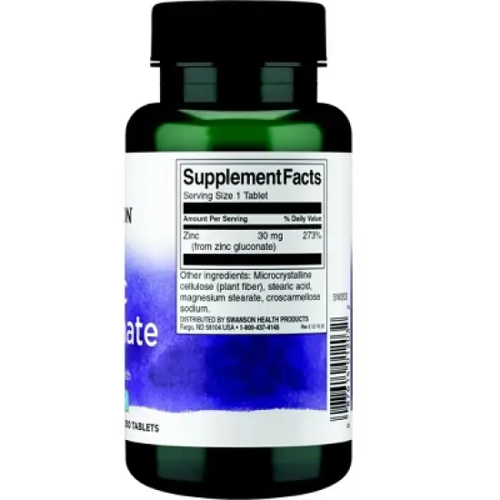 Swanson Mineral Supplements Zinc Gluconate 30 mg Tablet 250ct image {1}